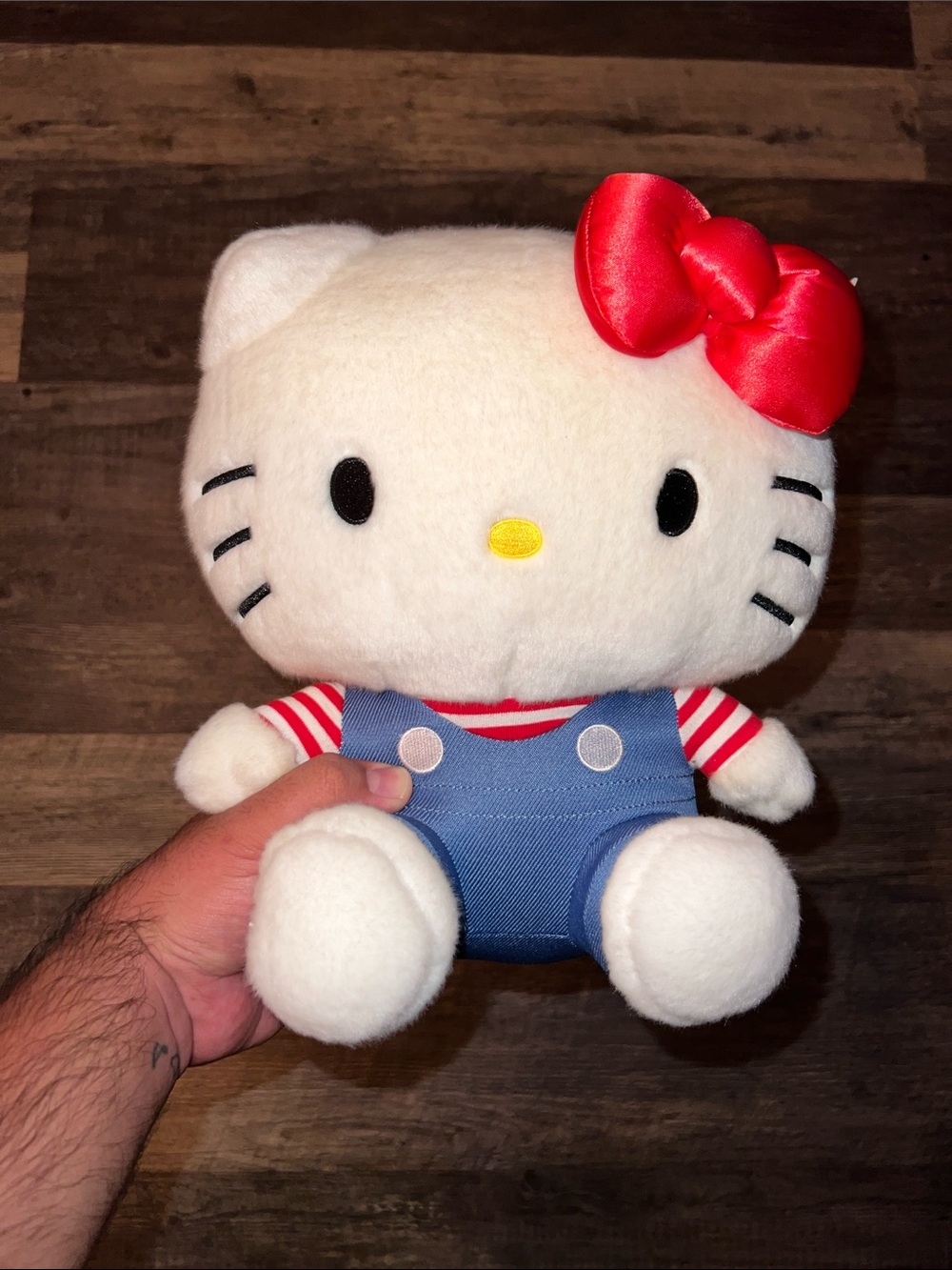 Hello Kitty Plush - White with Red Bow and Blue Overalls